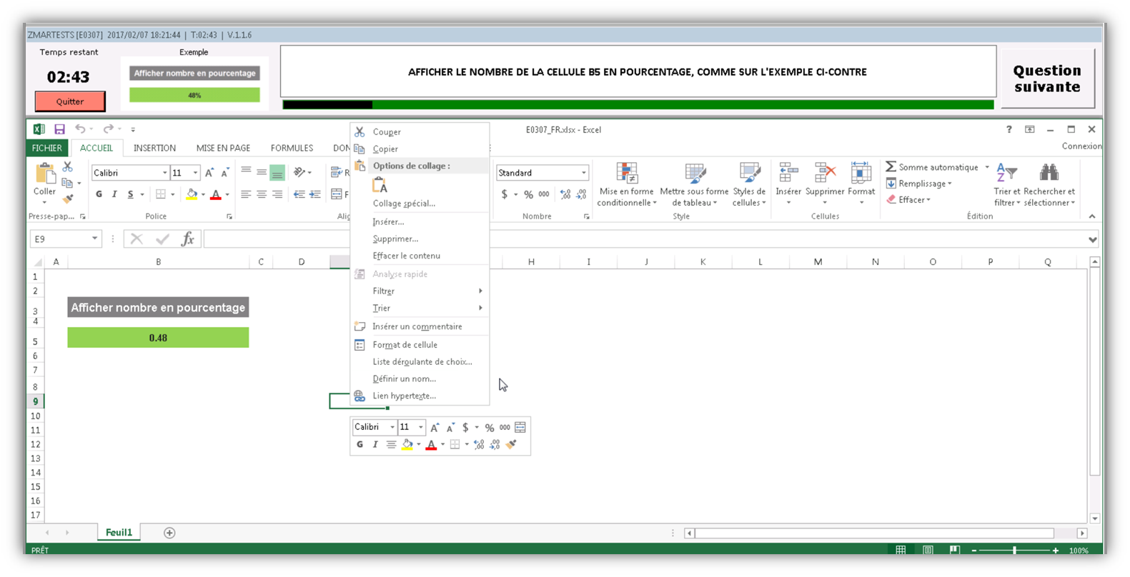 Simulation de test Excel